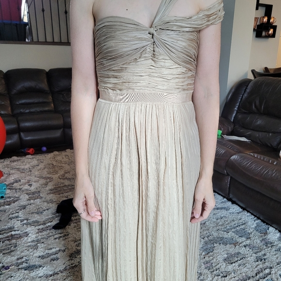 100% silk one shoulder chiffon dress - Picture 5 of 6